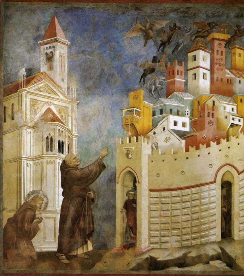 город демонов La Cacciata dei diavoli da Arezzo è la decima delle ventotto scene del ciclo di affreschi delle Storie di san Francesco della basilica superiore di Assisi  Giotto1290 e il 1295