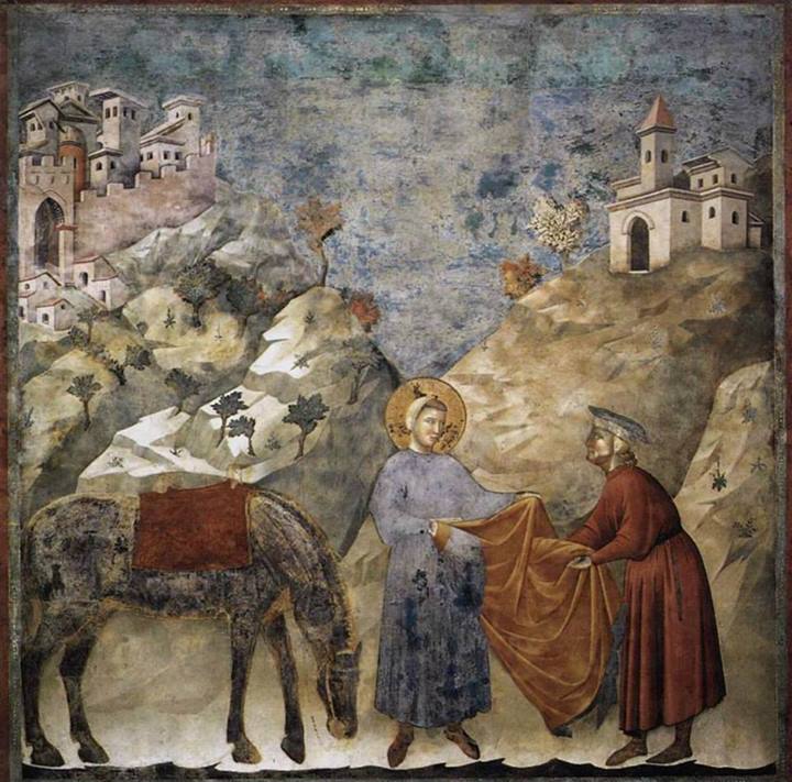 Giotto di Bondone (1267-1337) Storie di San Francesco.дар плаща бедному нобилю